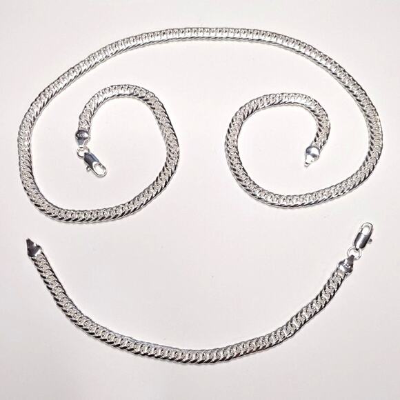 Genuine 925 Sterling Silver Necklace Bracelet Set Bundle Thick Chain Link Gift - Picture 1 of 6